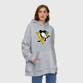 Худи SuperOversize хлопок с принтом Pittsburgh Penguins в Тюмени, 70% хлопок, 30% полиэстер, мягкий начес внутри | карман-кенгуру, эластичная резинка на манжетах и по нижней кромке, двухслойный капюшон
 | пингвин