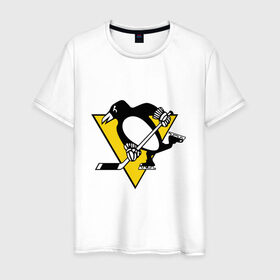 Мужская футболка хлопок с принтом Pittsburgh Penguins в Тюмени, 100% хлопок | прямой крой, круглый вырез горловины, длина до линии бедер, слегка спущенное плечо. | пингвин