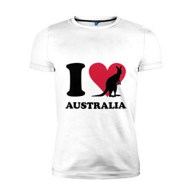 Мужская футболка премиум с принтом I love Australia в Тюмени, 92% хлопок, 8% лайкра | приталенный силуэт, круглый вырез ворота, длина до линии бедра, короткий рукав | i love | i love australia | кенгуру | я люблю | я люблю австралию