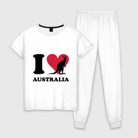 Женская пижама хлопок с принтом I love Australia в Тюмени, 100% хлопок | брюки и футболка прямого кроя, без карманов, на брюках мягкая резинка на поясе и по низу штанин | i love | i love australia | кенгуру | я люблю | я люблю австралию