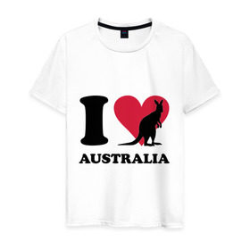Мужская футболка хлопок с принтом I love Australia в Тюмени, 100% хлопок | прямой крой, круглый вырез горловины, длина до линии бедер, слегка спущенное плечо. | i love | i love australia | кенгуру | я люблю | я люблю австралию