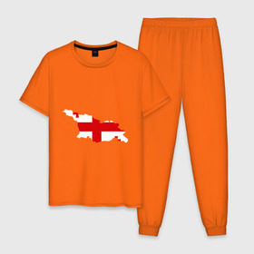 Мужская пижама хлопок с принтом Грузия (Georgia) в Тюмени, 100% хлопок | брюки и футболка прямого кроя, без карманов, на брюках мягкая резинка на поясе и по низу штанин
 | georgia | грузия | карта грузии | флаг грузии