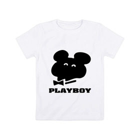 Детская футболка хлопок с принтом Playboy mishka в Тюмени, 100% хлопок | круглый вырез горловины, полуприлегающий силуэт, длина до линии бедер | mishka | playboy | медведь | мишка | олимпиада 80 | олимпийский мишка | плейбой