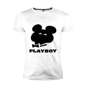 Мужская футболка премиум с принтом Playboy mishka в Тюмени, 92% хлопок, 8% лайкра | приталенный силуэт, круглый вырез ворота, длина до линии бедра, короткий рукав | mishka | playboy | медведь | мишка | олимпиада 80 | олимпийский мишка | плейбой