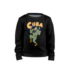 Детский свитшот хлопок с принтом Cuba - Fidel Castro в Тюмени, 100% хлопок | круглый вырез горловины, эластичные манжеты, пояс и воротник | Тематика изображения на принте: castro | cuba | fidel | кастро | куба | лидер | фидель