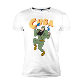 Мужская футболка премиум с принтом Cuba - Fidel Castro в Тюмени, 92% хлопок, 8% лайкра | приталенный силуэт, круглый вырез ворота, длина до линии бедра, короткий рукав | Тематика изображения на принте: castro | cuba | fidel | кастро | куба | лидер | фидель