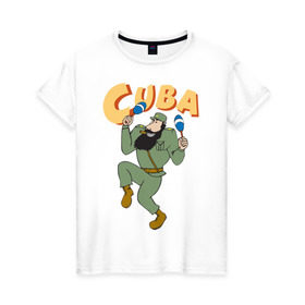Женская футболка хлопок с принтом Cuba - Fidel Castro в Тюмени, 100% хлопок | прямой крой, круглый вырез горловины, длина до линии бедер, слегка спущенное плечо | Тематика изображения на принте: castro | cuba | fidel | кастро | куба | лидер | фидель