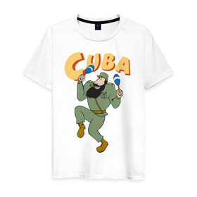 Мужская футболка хлопок с принтом Cuba - Fidel Castro в Тюмени, 100% хлопок | прямой крой, круглый вырез горловины, длина до линии бедер, слегка спущенное плечо. | castro | cuba | fidel | кастро | куба | лидер | фидель