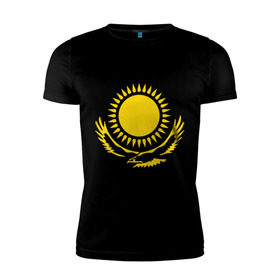 Мужская футболка премиум с принтом Казахстан в Тюмени, 92% хлопок, 8% лайкра | приталенный силуэт, круглый вырез ворота, длина до линии бедра, короткий рукав | астана | герб казахстана | казах | казахстан | казахстанказахия