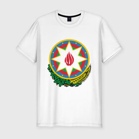 Мужская футболка премиум с принтом Герб Азербайджана в Тюмени, 92% хлопок, 8% лайкра | приталенный силуэт, круглый вырез ворота, длина до линии бедра, короткий рукав | Тематика изображения на принте: герб азербайджана | герб азербайджанаазербайджан | мусульманин