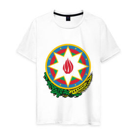 Мужская футболка хлопок с принтом Герб Азербайджана в Тюмени, 100% хлопок | прямой крой, круглый вырез горловины, длина до линии бедер, слегка спущенное плечо. | герб азербайджана | герб азербайджанаазербайджан | мусульманин