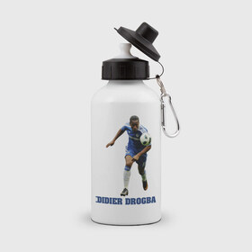 Бутылка спортивная с принтом Didier Drogba - Chelsea в Тюмени, металл | емкость — 500 мл, в комплекте две пластиковые крышки и карабин для крепления | 