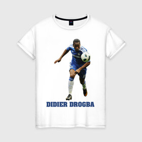 Женская футболка хлопок с принтом Didier Drogba - Chelsea в Тюмени, 100% хлопок | прямой крой, круглый вырез горловины, длина до линии бедер, слегка спущенное плечо | 