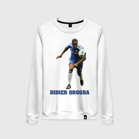 Женский свитшот хлопок с принтом Didier Drogba - Chelsea в Тюмени, 100% хлопок | прямой крой, круглый вырез, на манжетах и по низу широкая трикотажная резинка  | 