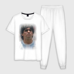 Мужская пижама хлопок с принтом Diego Maradona (2) в Тюмени, 100% хлопок | брюки и футболка прямого кроя, без карманов, на брюках мягкая резинка на поясе и по низу штанин
 | diego maradona | footballplayer | болельщикам | диего марадона | евро 2012 | футбол | футболист