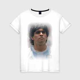Женская футболка хлопок с принтом Diego Maradona (2) в Тюмени, 100% хлопок | прямой крой, круглый вырез горловины, длина до линии бедер, слегка спущенное плечо | diego maradona | footballplayer | болельщикам | диего марадона | евро 2012 | футбол | футболист