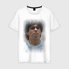Мужская футболка хлопок с принтом Diego Maradona (2) в Тюмени, 100% хлопок | прямой крой, круглый вырез горловины, длина до линии бедер, слегка спущенное плечо. | diego maradona | footballplayer | болельщикам | диего марадона | евро 2012 | футбол | футболист