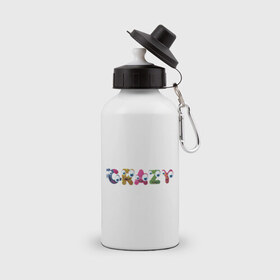Бутылка спортивная с принтом Crazy (3) в Тюмени, металл | емкость — 500 мл, в комплекте две пластиковые крышки и карабин для крепления | crazy | smile | безумие | безумство | глаза | крейзи | псих | смайлик | смайлики