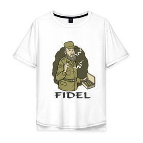 Мужская футболка хлопок Oversize с принтом Fidel Castro - Фидель Кастро в Тюмени, 100% хлопок | свободный крой, круглый ворот, “спинка” длиннее передней части | Тематика изображения на принте: castro | cuba | fidel | кастро | куба | лидер | фидель