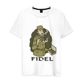 Мужская футболка хлопок с принтом Fidel Castro - Фидель Кастро в Тюмени, 100% хлопок | прямой крой, круглый вырез горловины, длина до линии бедер, слегка спущенное плечо. | castro | cuba | fidel | кастро | куба | лидер | фидель