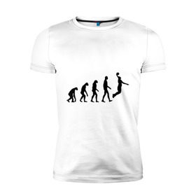 Мужская футболка премиум с принтом Баскетбольная эволюция в Тюмени, 92% хлопок, 8% лайкра | приталенный силуэт, круглый вырез ворота, длина до линии бедра, короткий рукав | Тематика изображения на принте: баскетбол | баскетболист | дарвин | человек | эволюция