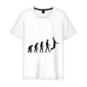 Мужская футболка хлопок с принтом Баскетбольная эволюция в Тюмени, 100% хлопок | прямой крой, круглый вырез горловины, длина до линии бедер, слегка спущенное плечо. | Тематика изображения на принте: баскетбол | баскетболист | дарвин | человек | эволюция