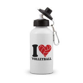 Бутылка спортивная с принтом I love volleyball - Я люблю волейбол в Тюмени, металл | емкость — 500 мл, в комплекте две пластиковые крышки и карабин для крепления | волейбол