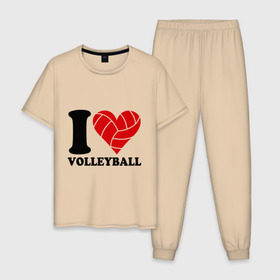 Мужская пижама хлопок с принтом I love volleyball - Я люблю волейбол в Тюмени, 100% хлопок | брюки и футболка прямого кроя, без карманов, на брюках мягкая резинка на поясе и по низу штанин
 | волейбол