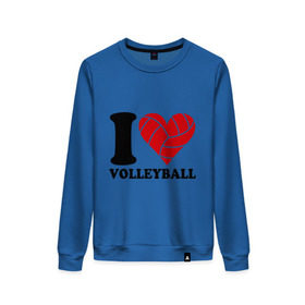 Женский свитшот хлопок с принтом I love volleyball - Я люблю волейбол в Тюмени, 100% хлопок | прямой крой, круглый вырез, на манжетах и по низу широкая трикотажная резинка  | волейбол