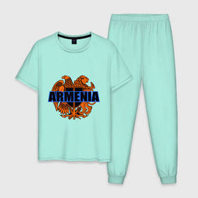 Мужская пижама хлопок с принтом Армения в Тюмени, 100% хлопок | брюки и футболка прямого кроя, без карманов, на брюках мягкая резинка на поясе и по низу штанин
 | armenia | армянин | герб армении
