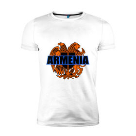 Мужская футболка премиум с принтом Армения в Тюмени, 92% хлопок, 8% лайкра | приталенный силуэт, круглый вырез ворота, длина до линии бедра, короткий рукав | Тематика изображения на принте: armenia | армянин | герб армении