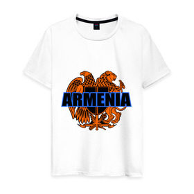 Мужская футболка хлопок с принтом Армения в Тюмени, 100% хлопок | прямой крой, круглый вырез горловины, длина до линии бедер, слегка спущенное плечо. | Тематика изображения на принте: armenia | армянин | герб армении
