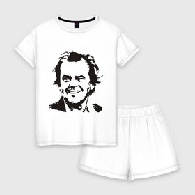 Женская пижама с шортиками хлопок с принтом Джек Николсон в Тюмени, 100% хлопок | футболка прямого кроя, шорты свободные с широкой мягкой резинкой | 