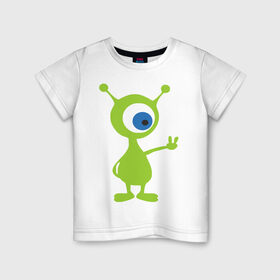 Детская футболка хлопок с принтом Инопланетный зверек в Тюмени, 100% хлопок | круглый вырез горловины, полуприлегающий силуэт, длина до линии бедер | гуманоид | инопланетный зверек с планеты эпиметей.пришельцы | инопланетянин | нло