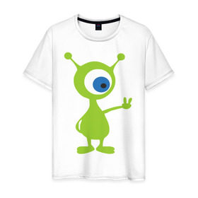 Мужская футболка хлопок с принтом Инопланетный зверек в Тюмени, 100% хлопок | прямой крой, круглый вырез горловины, длина до линии бедер, слегка спущенное плечо. | Тематика изображения на принте: гуманоид | инопланетный зверек с планеты эпиметей.пришельцы | инопланетянин | нло