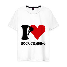 Мужская футболка хлопок с принтом I love rock climbing - Я люблю скалолазание в Тюмени, 100% хлопок | прямой крой, круглый вырез горловины, длина до линии бедер, слегка спущенное плечо. | i love | rock climbing | скалолазание | я люблю
