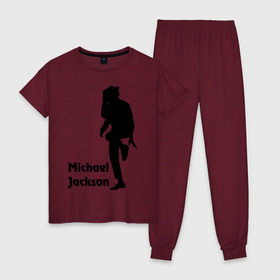 Женская пижама хлопок с принтом Michael Jackson (15) в Тюмени, 100% хлопок | брюки и футболка прямого кроя, без карманов, на брюках мягкая резинка на поясе и по низу штанин | michael jackson | pop | король | легенда | майкл джексон | поп | силуэт
