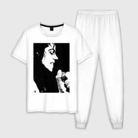 Мужская пижама хлопок с принтом Michael Jackson (14) в Тюмени, 100% хлопок | брюки и футболка прямого кроя, без карманов, на брюках мягкая резинка на поясе и по низу штанин
 | michael jackson | pop | король | легенда | майкл джексон | майкл джексонпортрет | поп