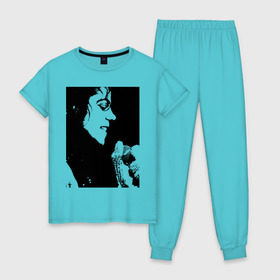 Женская пижама хлопок с принтом Michael Jackson (14) в Тюмени, 100% хлопок | брюки и футболка прямого кроя, без карманов, на брюках мягкая резинка на поясе и по низу штанин | michael jackson | pop | король | легенда | майкл джексон | майкл джексонпортрет | поп