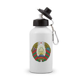 Бутылка спортивная с принтом Белоруссия герб в Тюмени, металл | емкость — 500 мл, в комплекте две пластиковые крышки и карабин для крепления | белоруссия | герб | государство | минск | республика | символ | снг | страна
