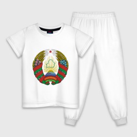 Детская пижама хлопок с принтом Белоруссия герб в Тюмени, 100% хлопок |  брюки и футболка прямого кроя, без карманов, на брюках мягкая резинка на поясе и по низу штанин
 | Тематика изображения на принте: белоруссия | герб | государство | минск | республика | символ | снг | страна