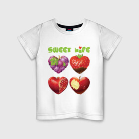 Детская футболка хлопок с принтом Sweet Life - Сладкая жизнь в Тюмени, 100% хлопок | круглый вырез горловины, полуприлегающий силуэт, длина до линии бедер | sweet life | конфеты | сладкая жизнь | сладкое | сладости | сладость