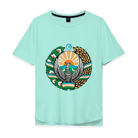 Мужская футболка хлопок Oversize с принтом Узбекистан герб в Тюмени, 100% хлопок | свободный крой, круглый ворот, “спинка” длиннее передней части | герб | государство | символ | снг | страна | узбекистан
