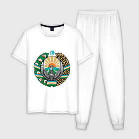 Мужская пижама хлопок с принтом Узбекистан герб в Тюмени, 100% хлопок | брюки и футболка прямого кроя, без карманов, на брюках мягкая резинка на поясе и по низу штанин
 | герб | государство | символ | снг | страна | узбекистан