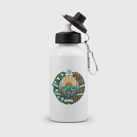 Бутылка спортивная с принтом Узбекистан герб в Тюмени, металл | емкость — 500 мл, в комплекте две пластиковые крышки и карабин для крепления | герб | государство | символ | снг | страна | узбекистан
