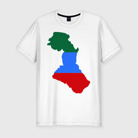 Мужская футболка премиум с принтом Дагестан (Dagestan) в Тюмени, 92% хлопок, 8% лайкра | приталенный силуэт, круглый вырез ворота, длина до линии бедра, короткий рукав | dagestan | map | map  dagestan | дагестан | кавказ | карта | карта дагестана