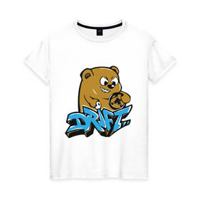 Женская футболка хлопок с принтом Drift bear в Тюмени, 100% хлопок | прямой крой, круглый вырез горловины, длина до линии бедер, слегка спущенное плечо | auto | drift bear | авто | автомобильные | машины | медведь | тачки | тюнинг