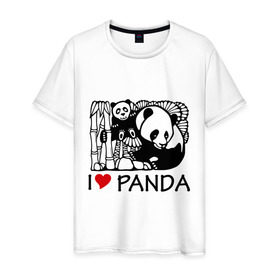 Мужская футболка хлопок с принтом I love panda в Тюмени, 100% хлопок | прямой крой, круглый вырез горловины, длина до линии бедер, слегка спущенное плечо. | Тематика изображения на принте: панда