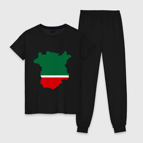 Женская пижама хлопок с принтом Чечня (Chechnya) в Тюмени, 100% хлопок | брюки и футболка прямого кроя, без карманов, на брюках мягкая резинка на поясе и по низу штанин | кавказ | карта | чеченец | чеченский | чеченцы | чечня | чичня