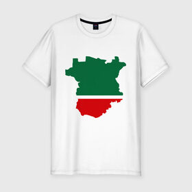 Мужская футболка премиум с принтом Чечня (Chechnya) в Тюмени, 92% хлопок, 8% лайкра | приталенный силуэт, круглый вырез ворота, длина до линии бедра, короткий рукав | Тематика изображения на принте: кавказ | карта | чеченец | чеченский | чеченцы | чечня | чичня
